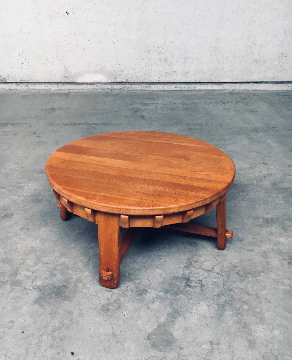 Brutalist Handcrafted Oak Coffee Table, Netherlands, 1950s