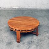 Brutalist Handcrafted Oak Coffee Table, Netherlands, 1950s