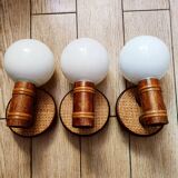 3 rattan and opaline wall lights