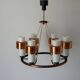 Large ceiling light with 6 arms in copper metal and glass, 1960s, Germany
