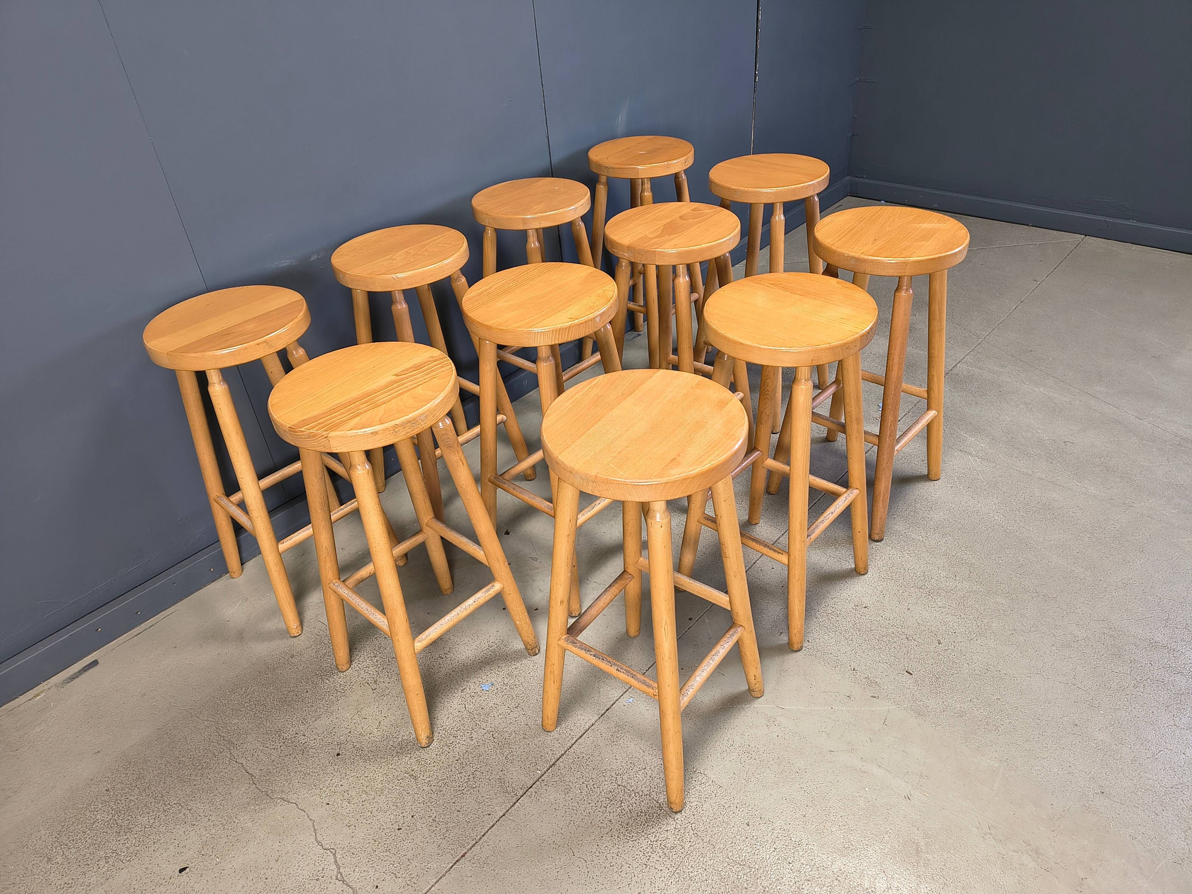 Alpine style chalet stools in wood, set of 9 - 1970s