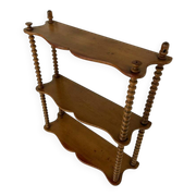 Vintage turned wood wall shelf with 3 levels.