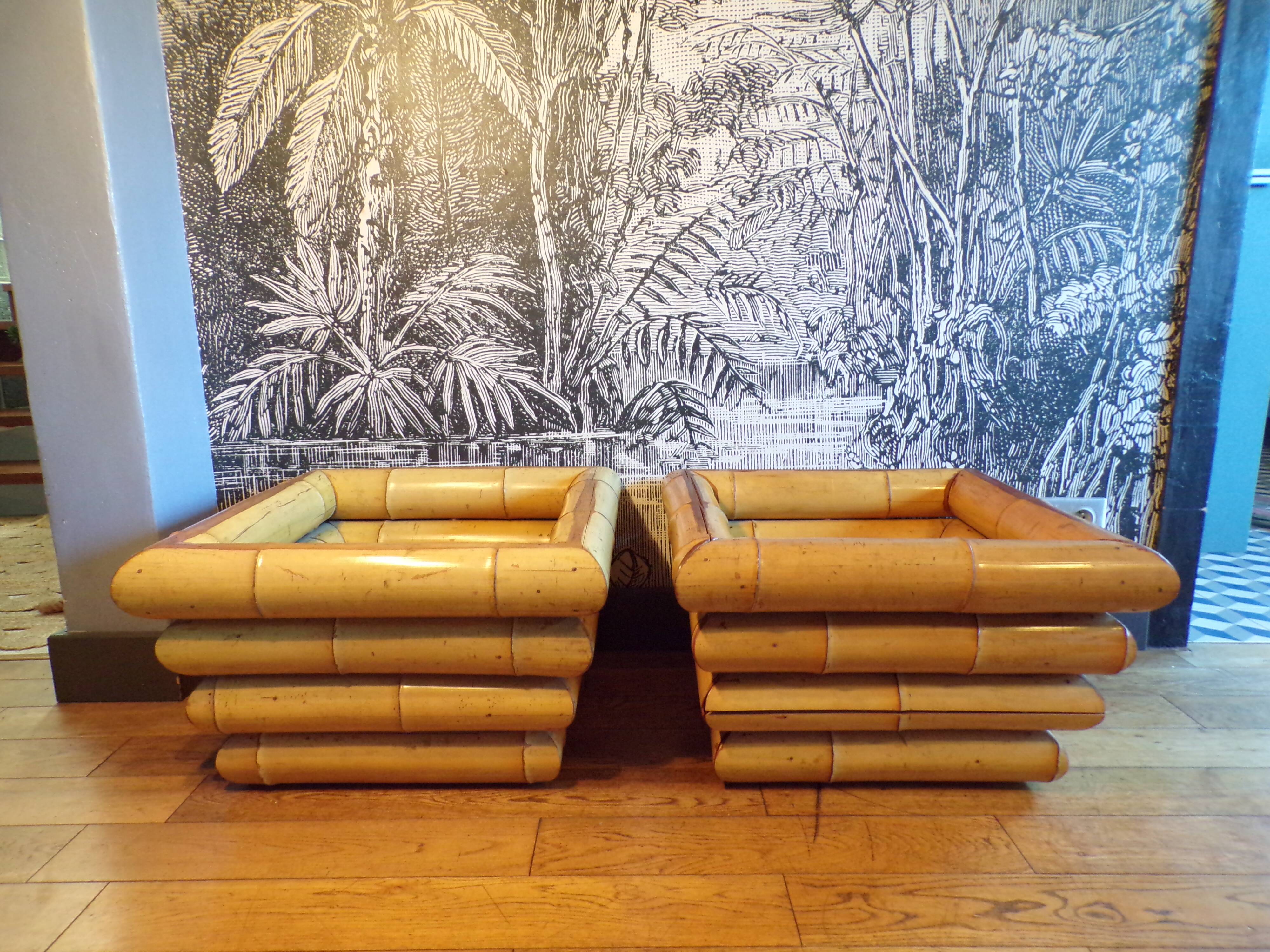 Pair of Italian bamboo planters 1950