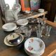 Vintage stainless steel large serving tray – meat & vegetable compartments
