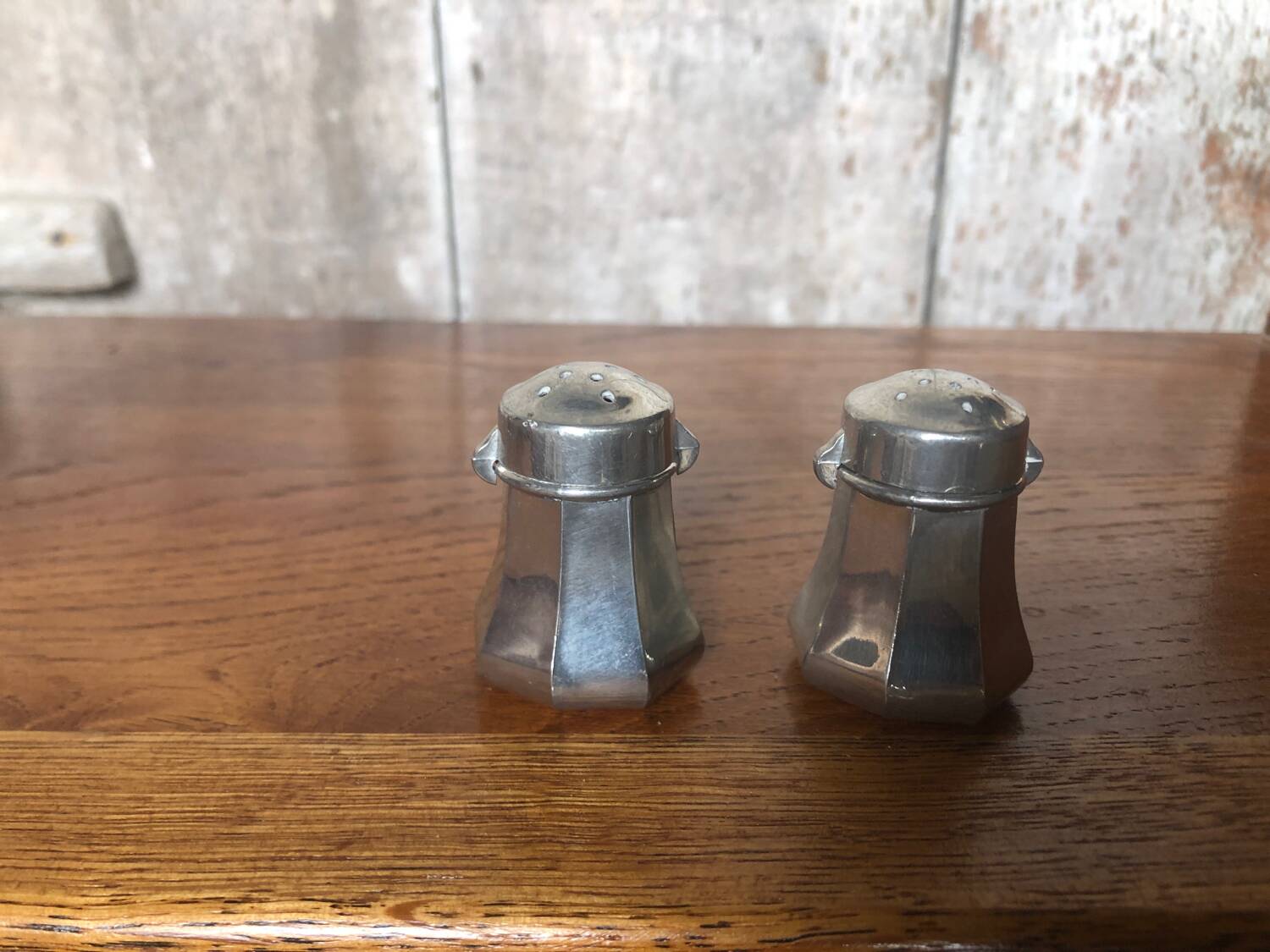 Pair of Old Pewter Salt Cellars from the Manoir Vintage