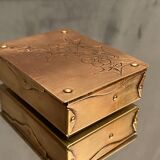 German compartmentalized stamp box early twentieth GHG Gesch holly leaf