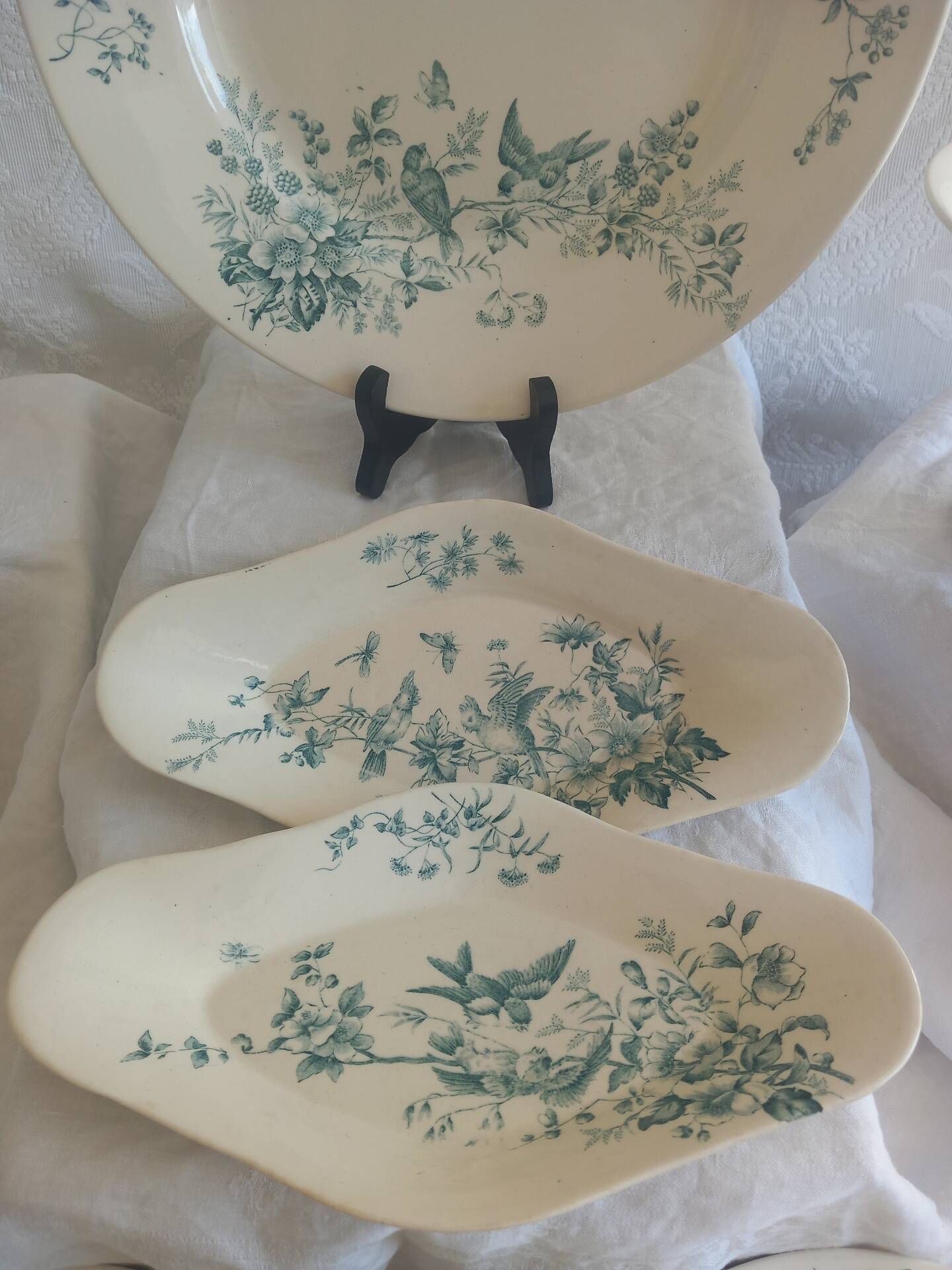 Antique 19th Century French Longwy Mignon Ironstone Dinner Service – Blue Green