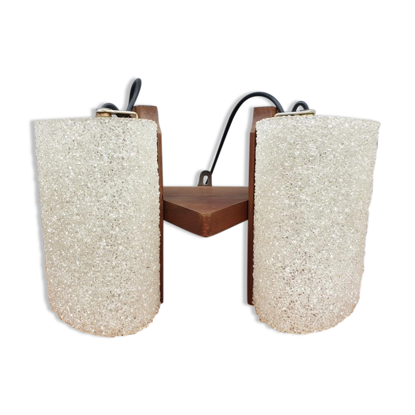 Scandinavian wall lamp Vintage teak two granite lampshades