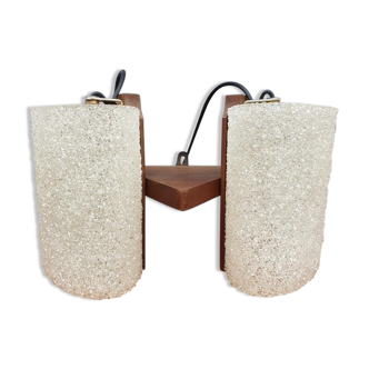 Scandinavian wall lamp Vintage teak two granite lampshades
