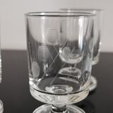 Set of 8 transparent Cavalier Luminarc liqueur glasses with vintage 70'S patterns