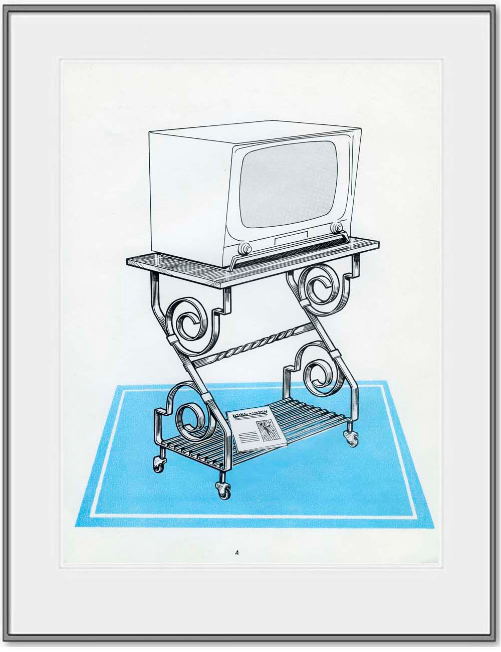 Kitsch art print from the 1950s/60s, modern décor. WROUGHT IRON TV stand.