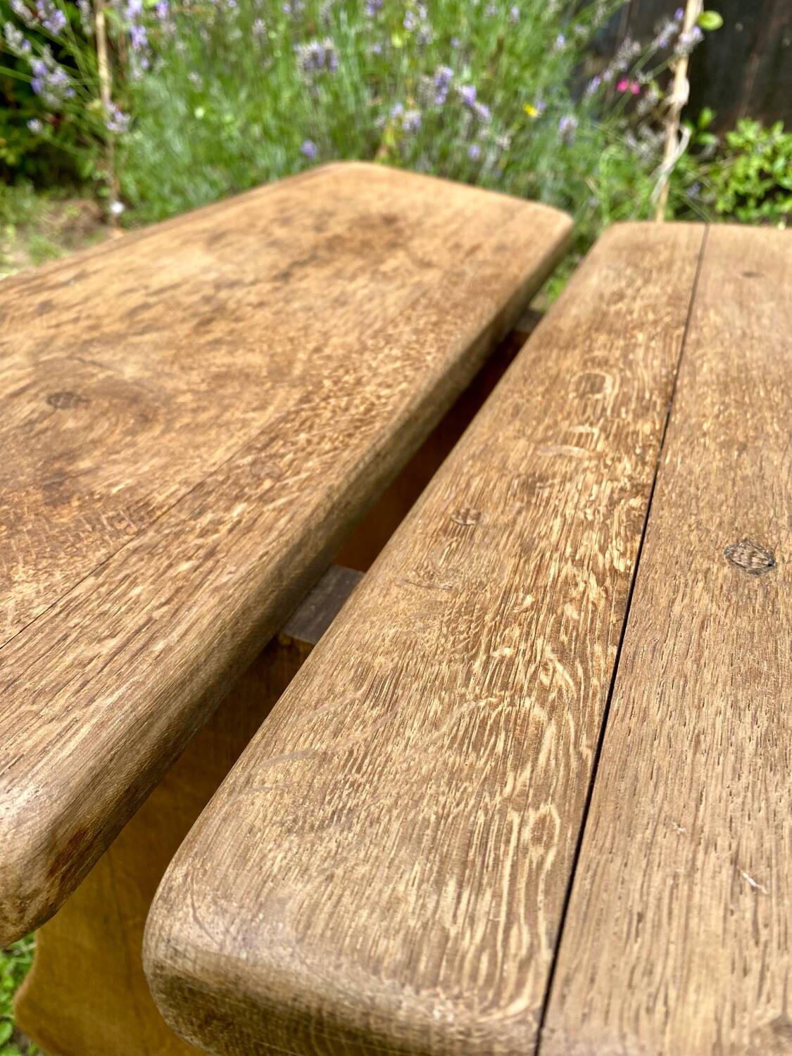 Pair of handcrafted solid elm benches