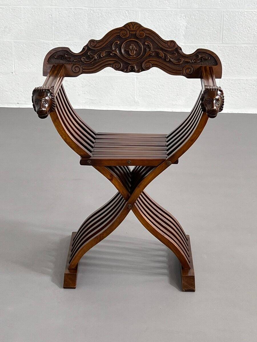 Vintage Carved Wooden Folding Chair