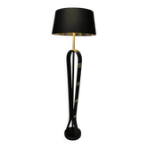Lampadaire en Cuir Noir Piqué Sellier et Médaillons Équestres en Laiton. Ja