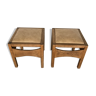 Pair of wooden stools, seated in faux leather