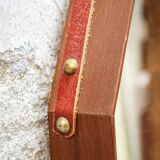 Specchio da parete ottagonale in legno massello e pelle, anni '50