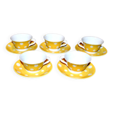 Set of 5 vintage yellow polka dot earthenware cups from Sarreguemines Digoin 1940-1950