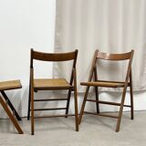 4 chaises pliantes vintage en bois et cannage