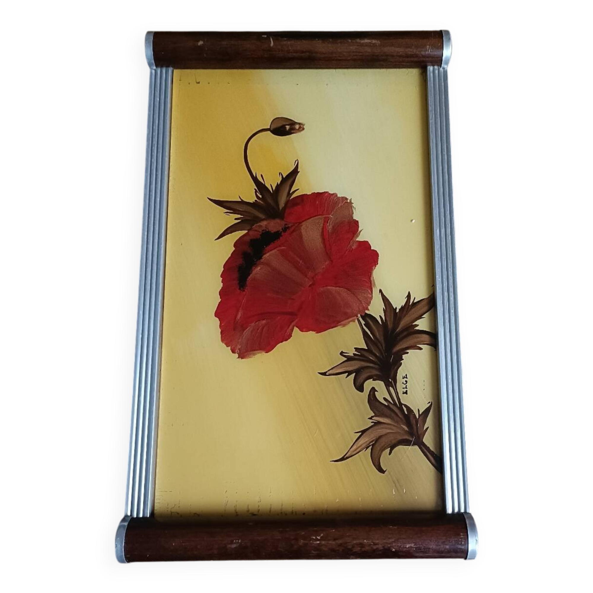 Floral tray signed Elge