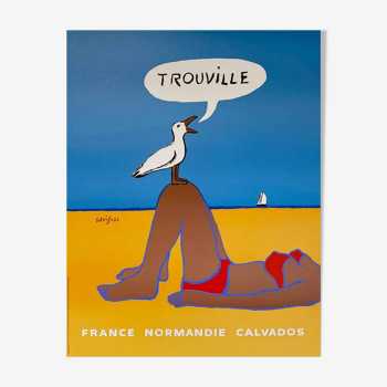 Affiche original Trouville France Normandie Calvados par Savignac - Petit Format - On linen