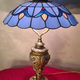 1900 solid bronze lamp inlaid with enamel glass lampshade