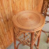 Rattan bar with 3 vintage stools