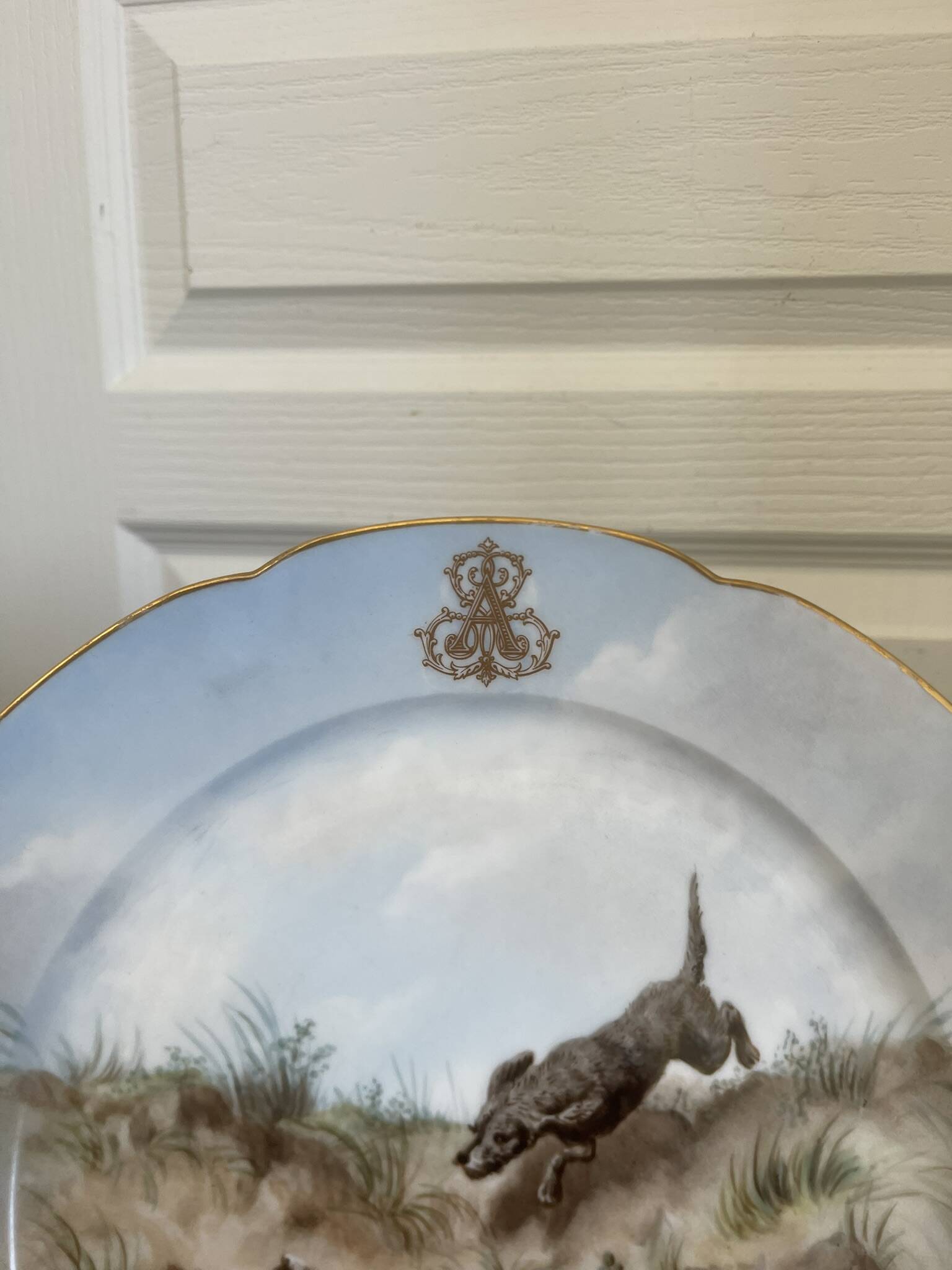 Antique 6x Sèvres Porcelain Plates Lahore & Basket 19th Century Hunting