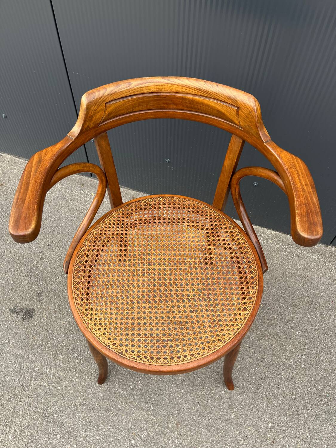 Fischel bistro armchair in wood and canework from the 50s/60s
