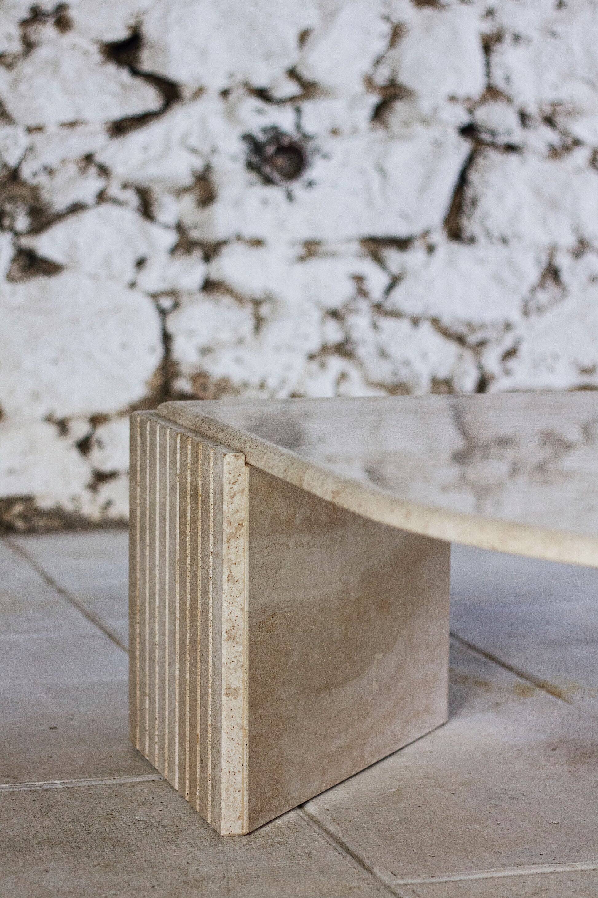 Travertine coffee table "Eye" or "drop" by Roche Bobois, 1980