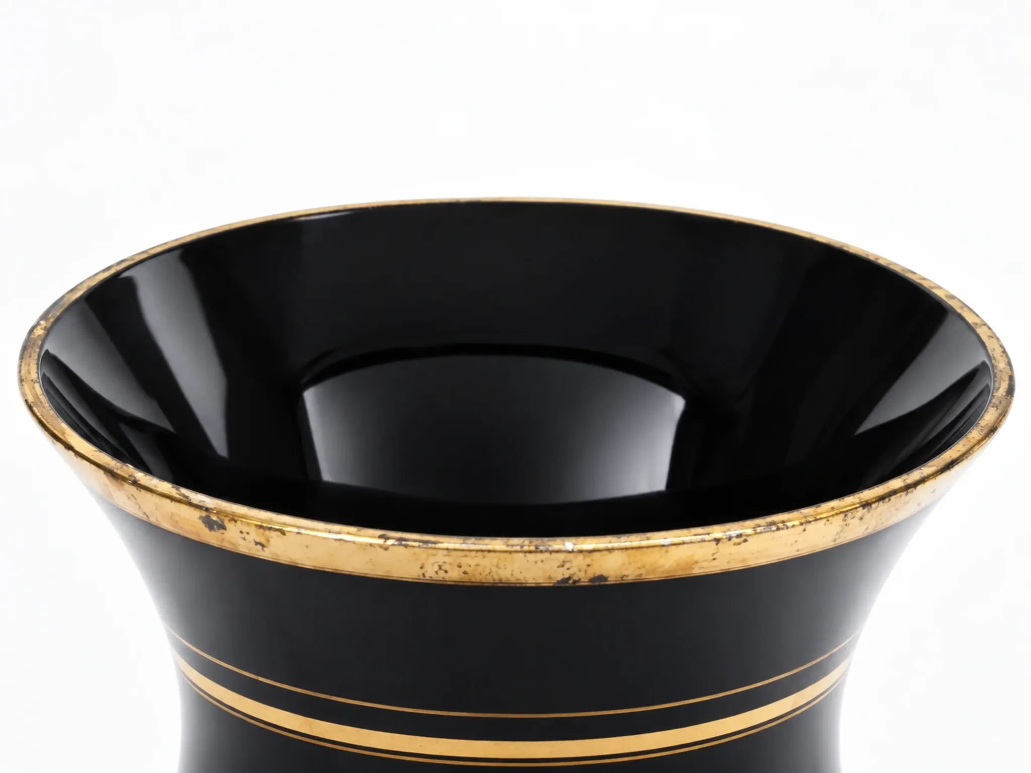 Superb Large Art Deco Ruppel Boom Vase – Black Glass with Fine Gold Gilding