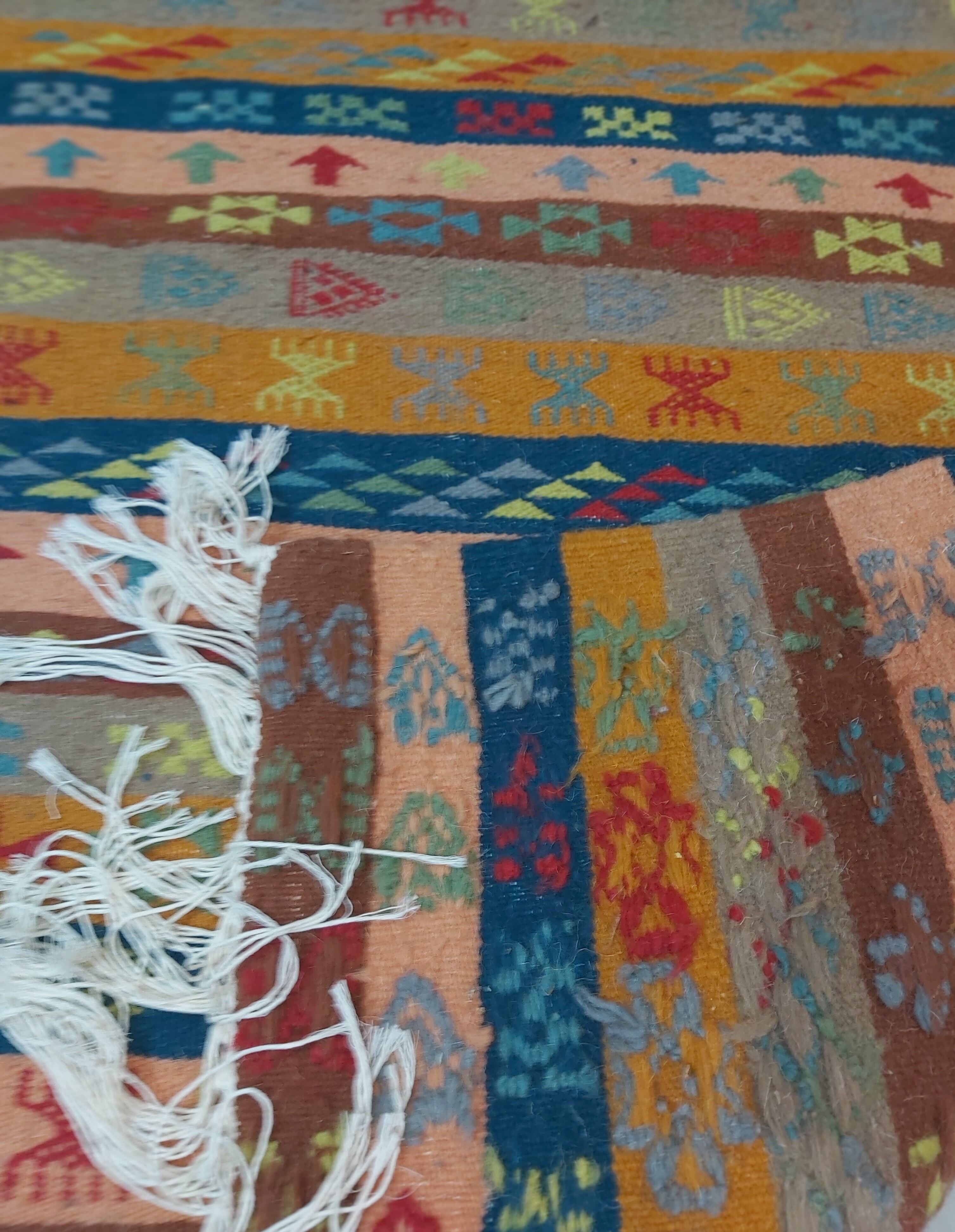 Traditional handmade multicolored striped margoum rug -150x75cm