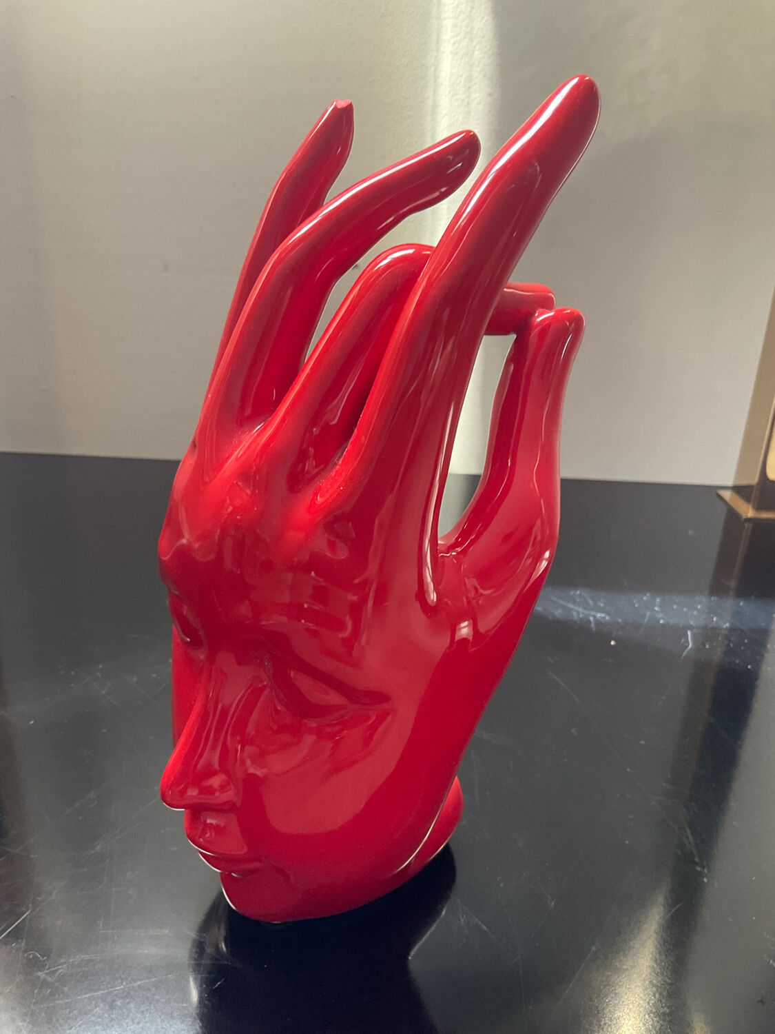 Vintage red ceramic hand paperweight