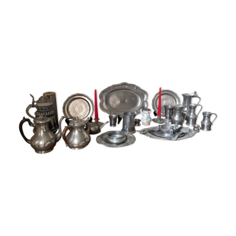 Lot of old pewter items