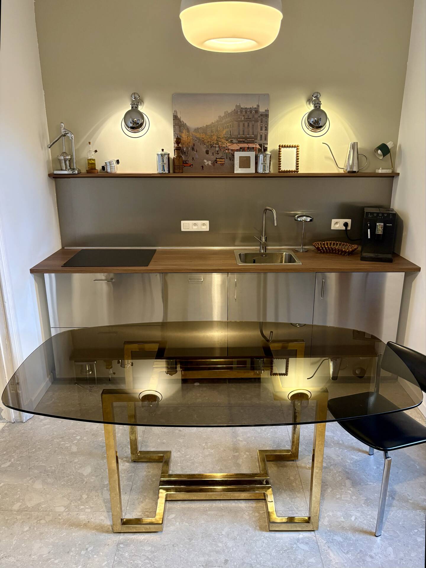 Belgo dining table chrome 1970s smoked glass
