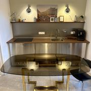 Table à manger Belgo chrome années 70 verre fumé