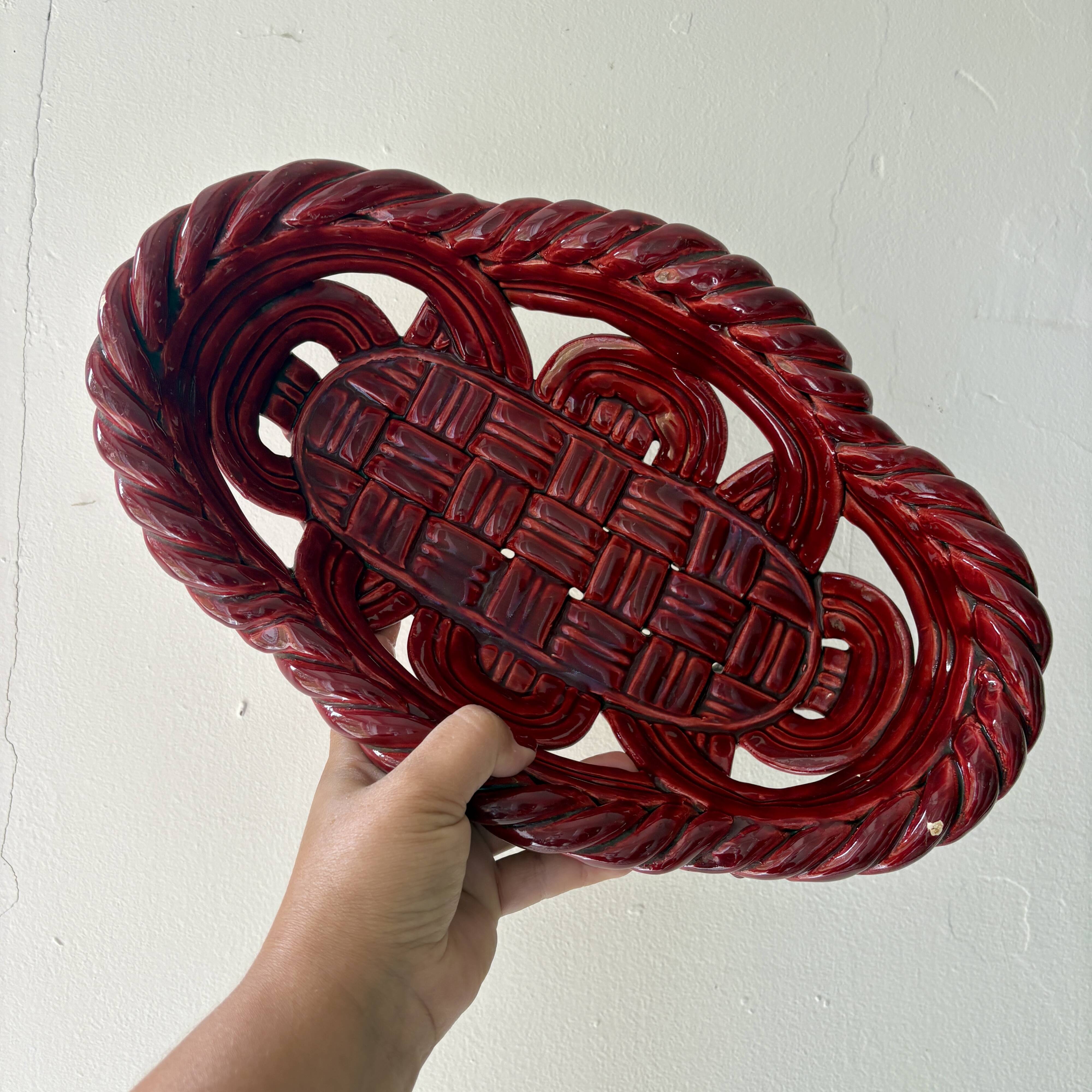 Vintage red ceramic basket