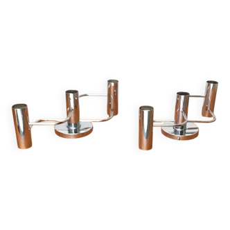 Chrome ceiling or wall lamp Space Age by Gaetano Sciolari for Leola, Germany, 1970s, set of 2