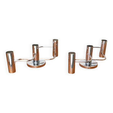 Chrome ceiling or wall lamp Space Age by Gaetano Sciolari for Leola, Germany, 1970s, set of 2