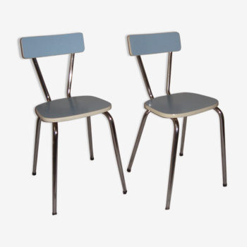 Paire de chaises en formica bleu de 1960