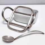 Postmodern Lino Sabattini Silver-Plated and Ceramic Cheese Bowl with Spoon