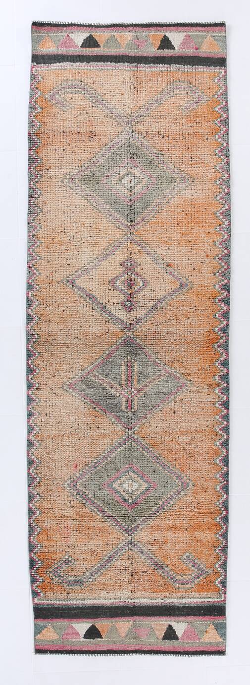 3x10 Light Orange Turkish Vintage Runner Rug, 92x294Cm