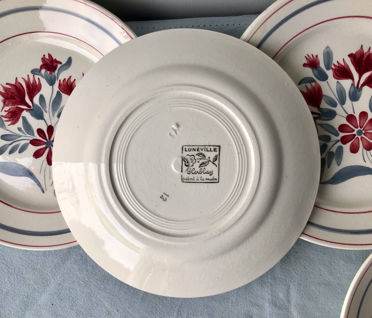 5 assiettes plates anciennes Luneville Herblay