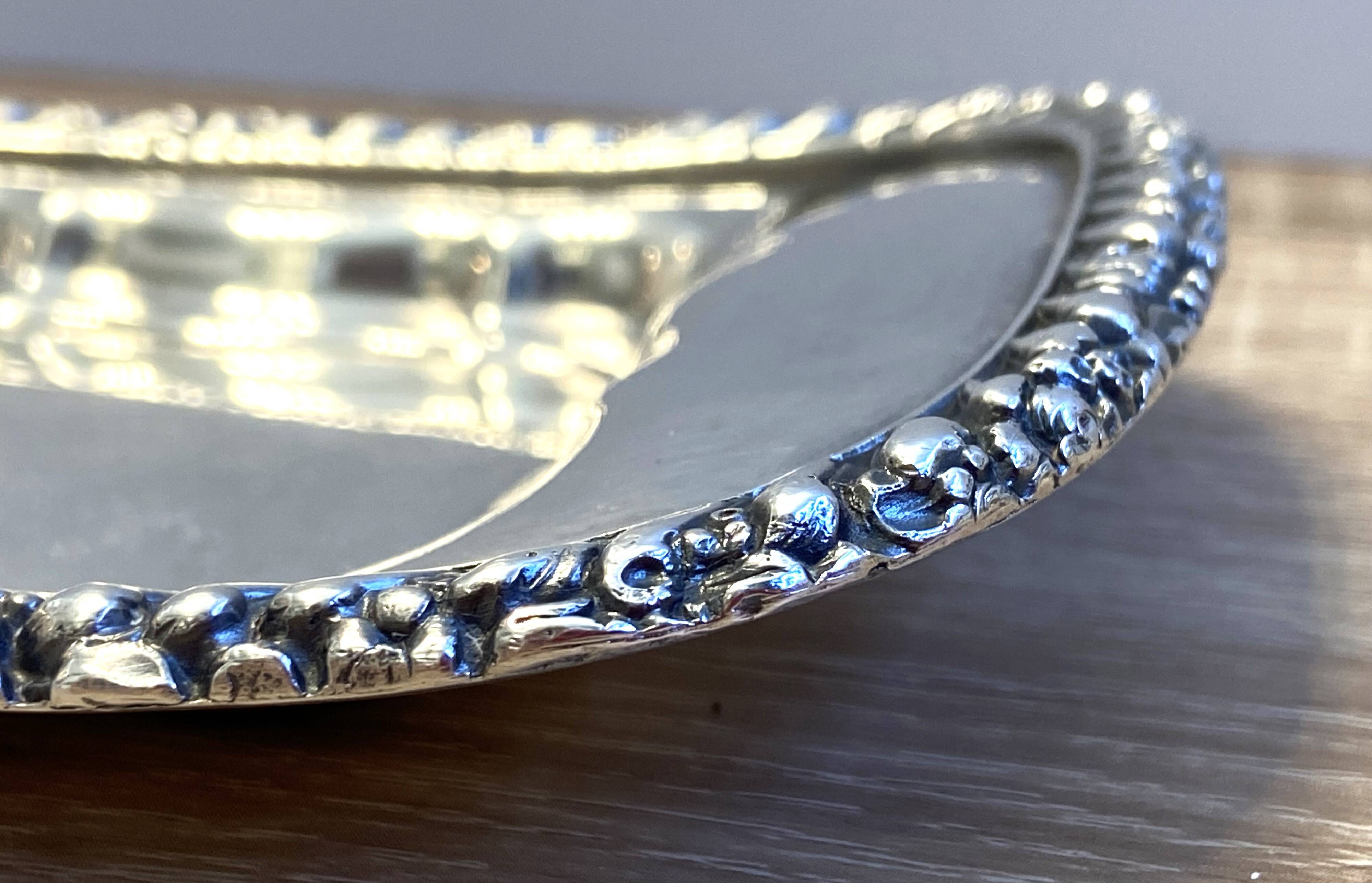 Elegant & Antique Small Tray Letters Louis XVI Style Rocaille Bronze Silver