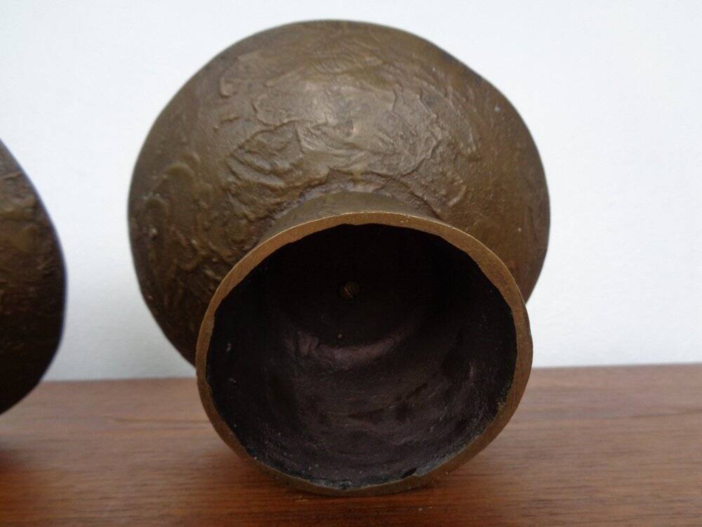 Brutalist Bronze Candleholders, 1960s, Set of 2