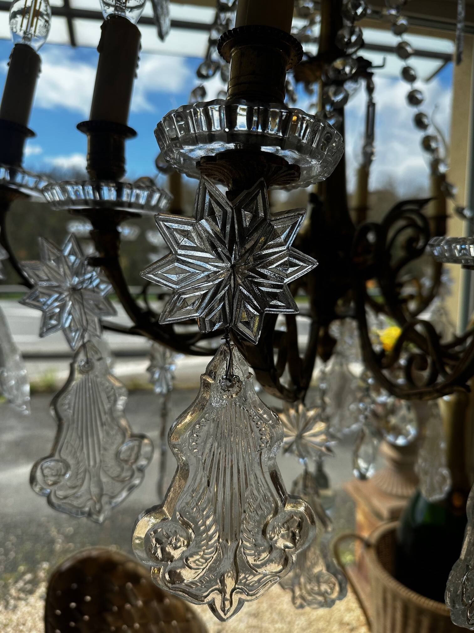 Crystal and bronze chandelier