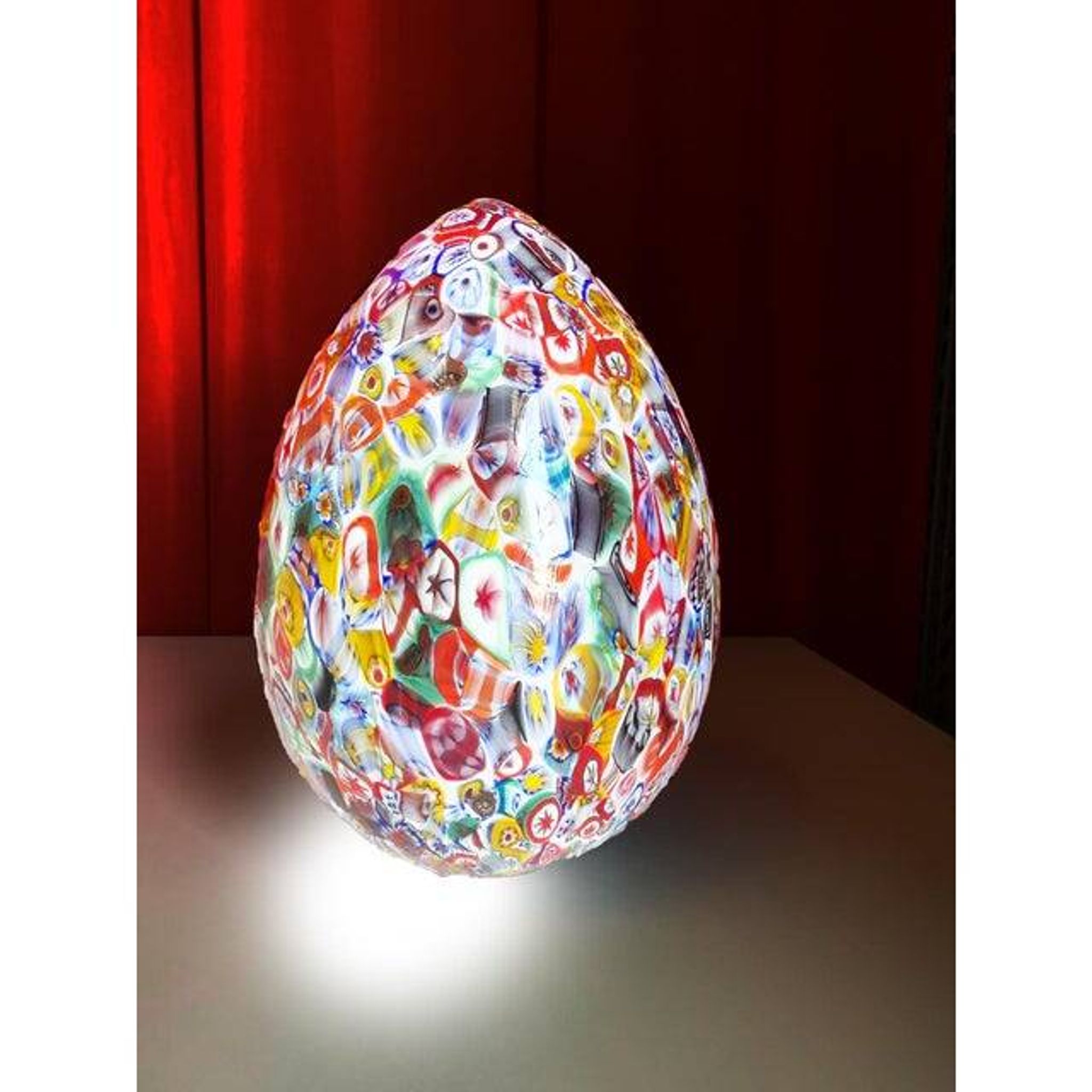 Floral multicolor murano style glass egg small table lamp, lot of 2 or a pair of chandeliers