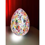 Floral multicolor murano style glass egg small table lamp, lot of 2 or a pair of chandeliers