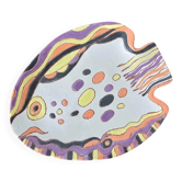 Hand-painted artisan fish plate, signed – Coloured terracotta with naive decoration
