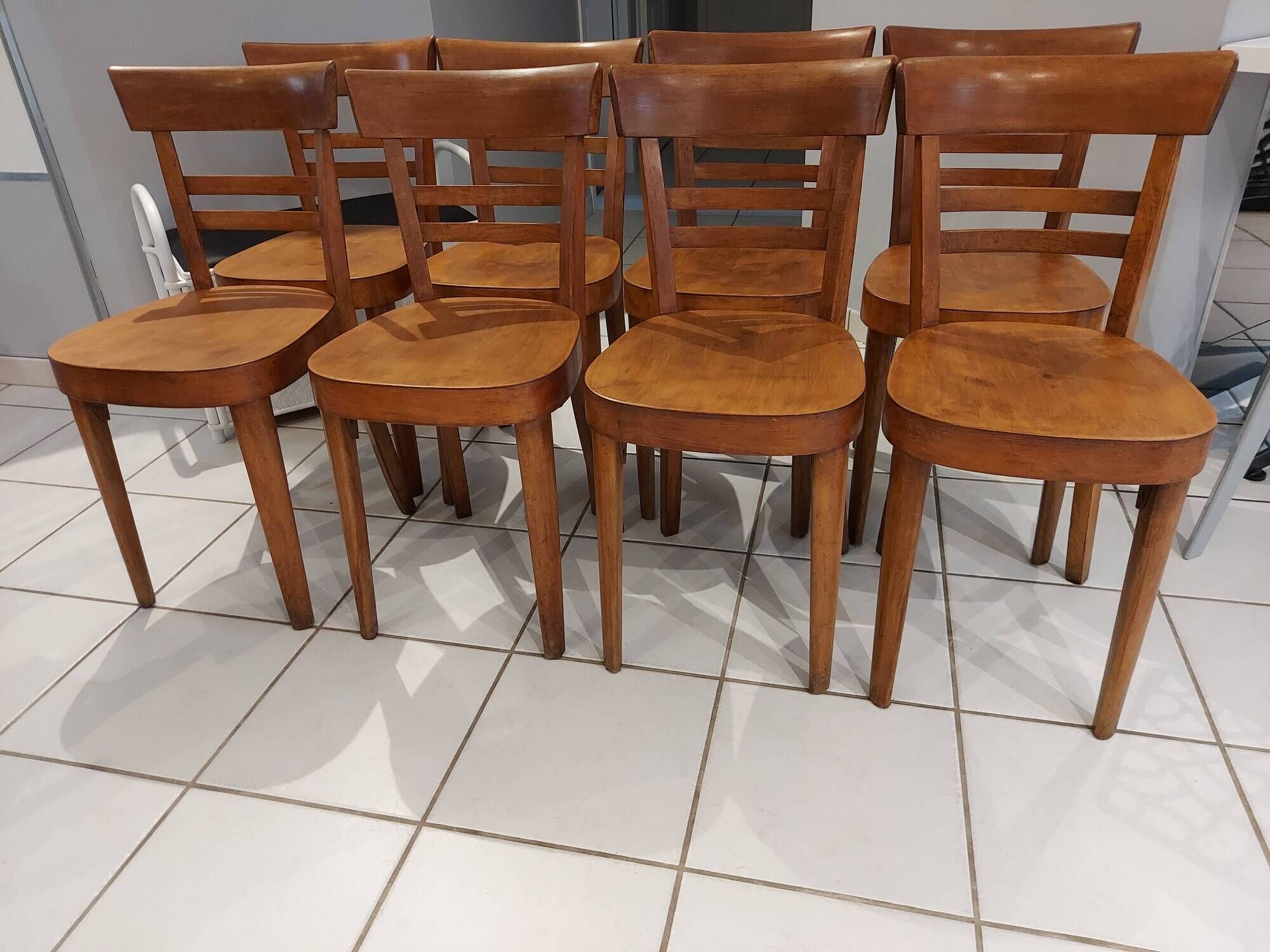 Suite of 8 chairs of Bistrot art deco Fischel 1950s