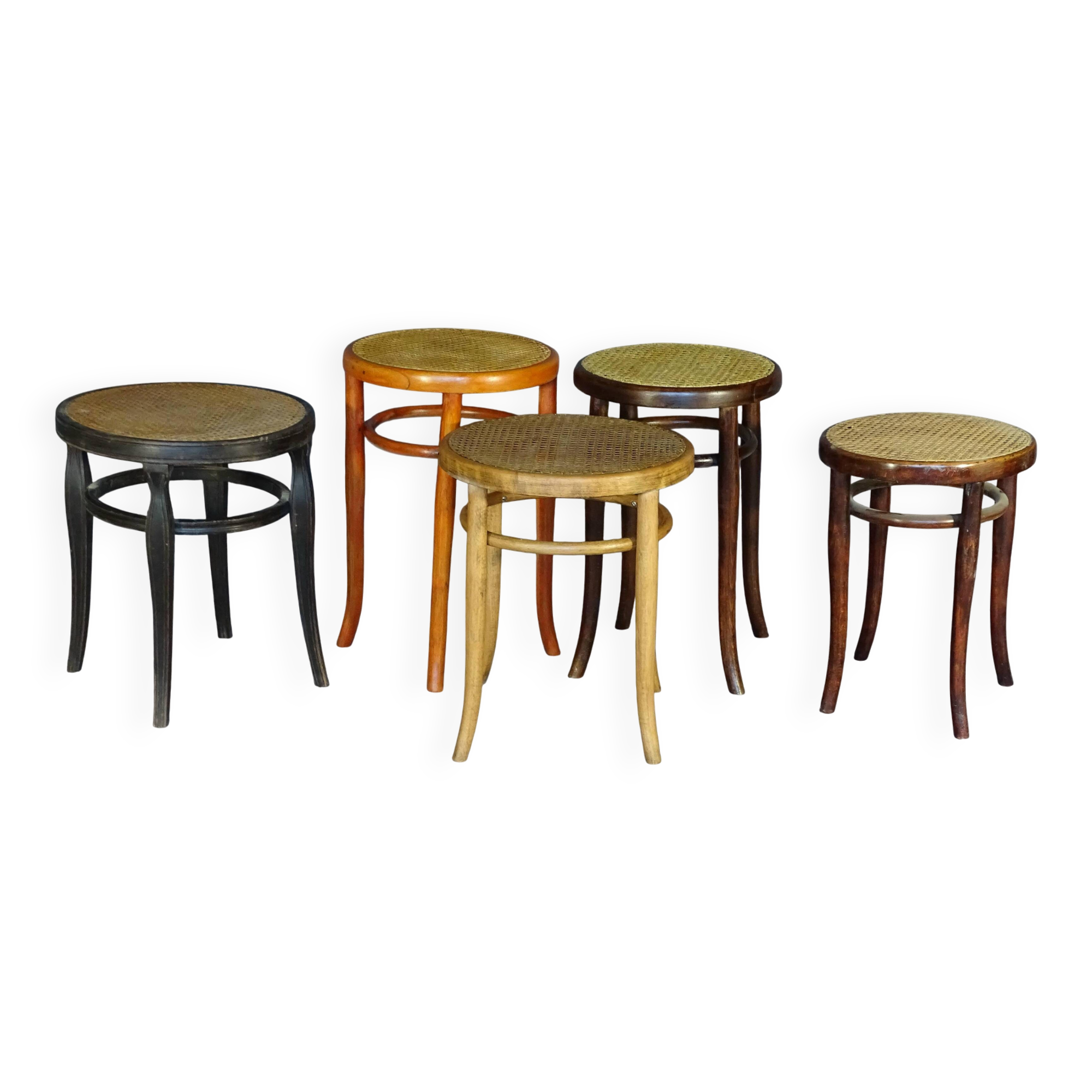 5 bistro stools with caned seats, Thonet, Baumann, 1890 to 1930